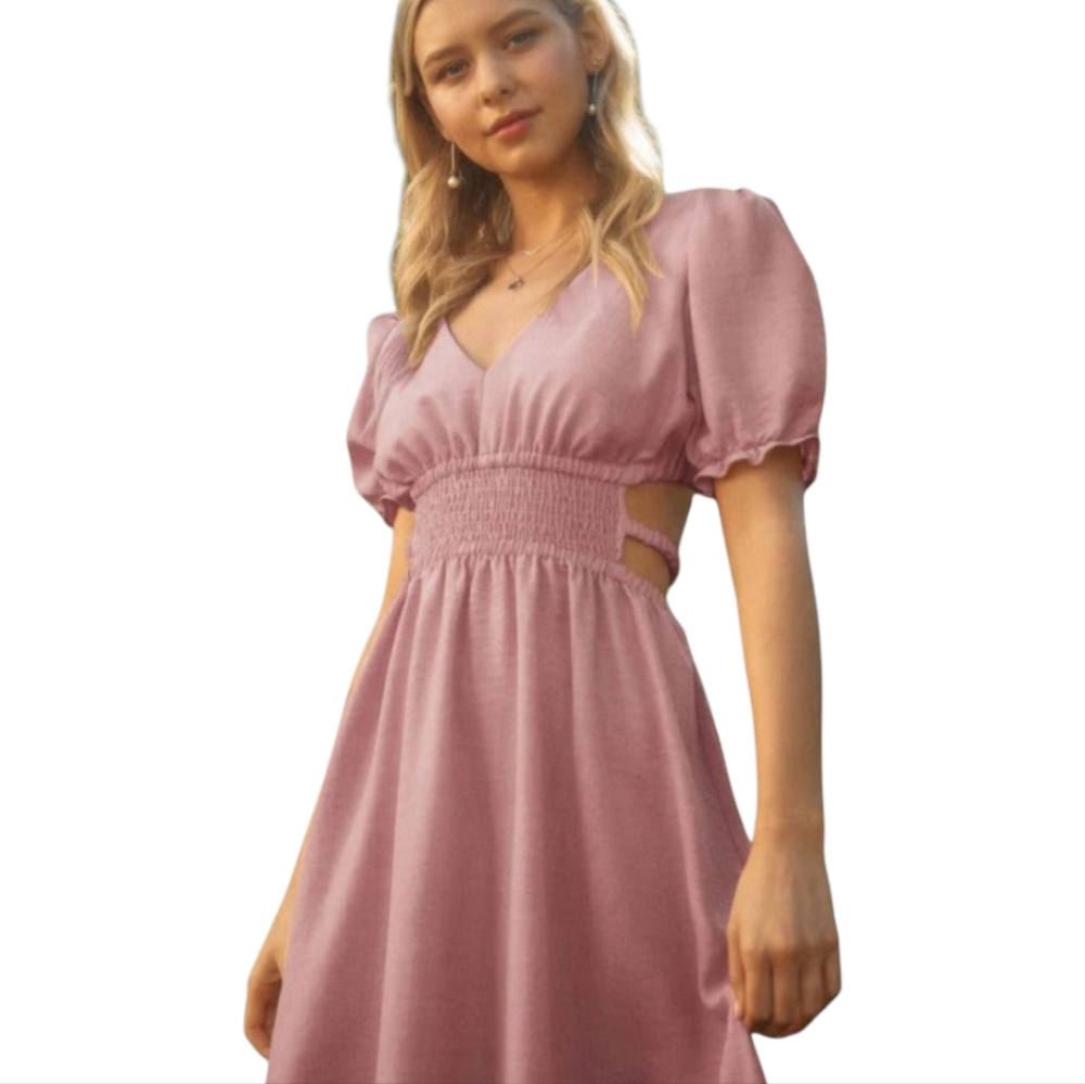 Mauve short sleeves midi dress